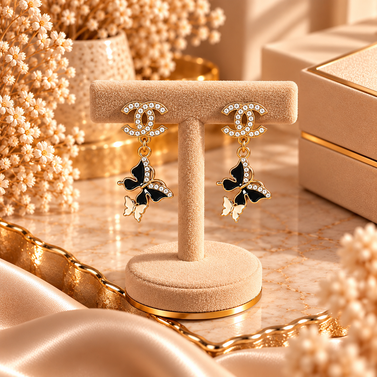 Boucles d’oreilles Papillons Noir & argenté✨