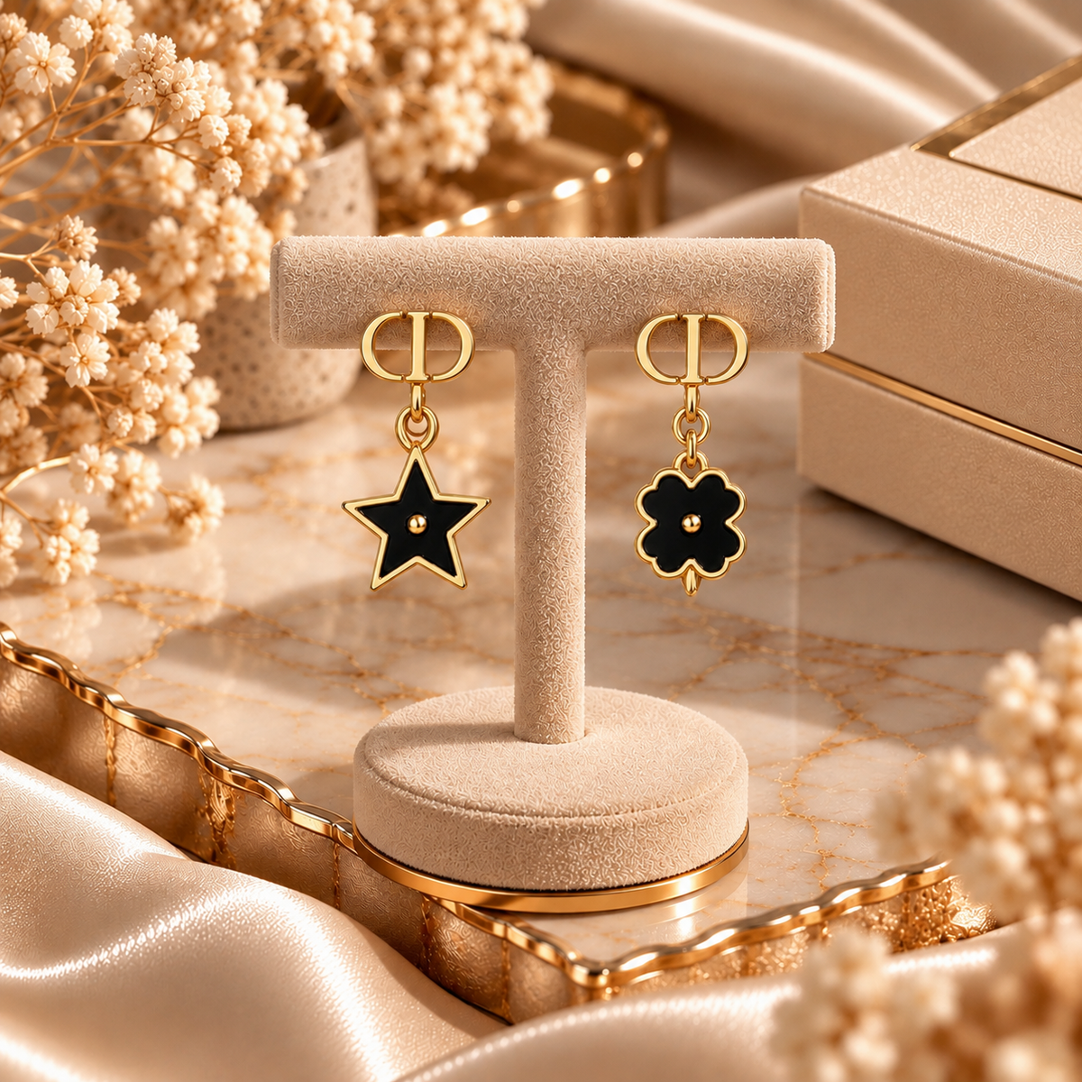 Boucles d’Oreilles Dorées Cœur Noir✨