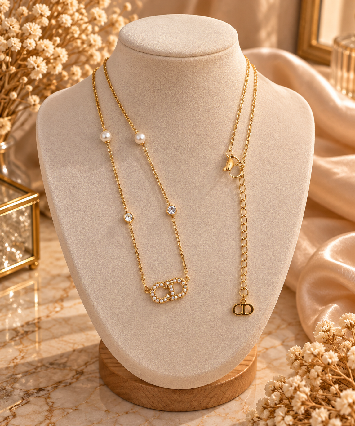 Collier Doré Chaîne avec Perles & Strass ✨