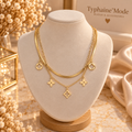 Collier Doré Multirangs à Pendentifs Fleurs ✨