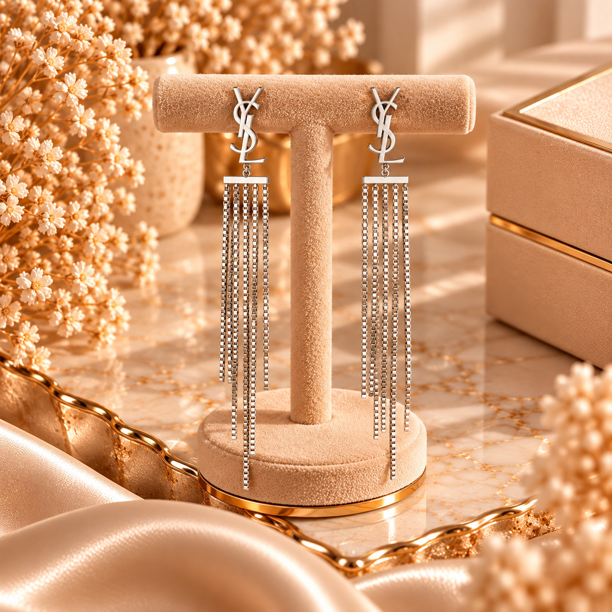 Boucles d’oreilles pendantes YSL argentées ✨