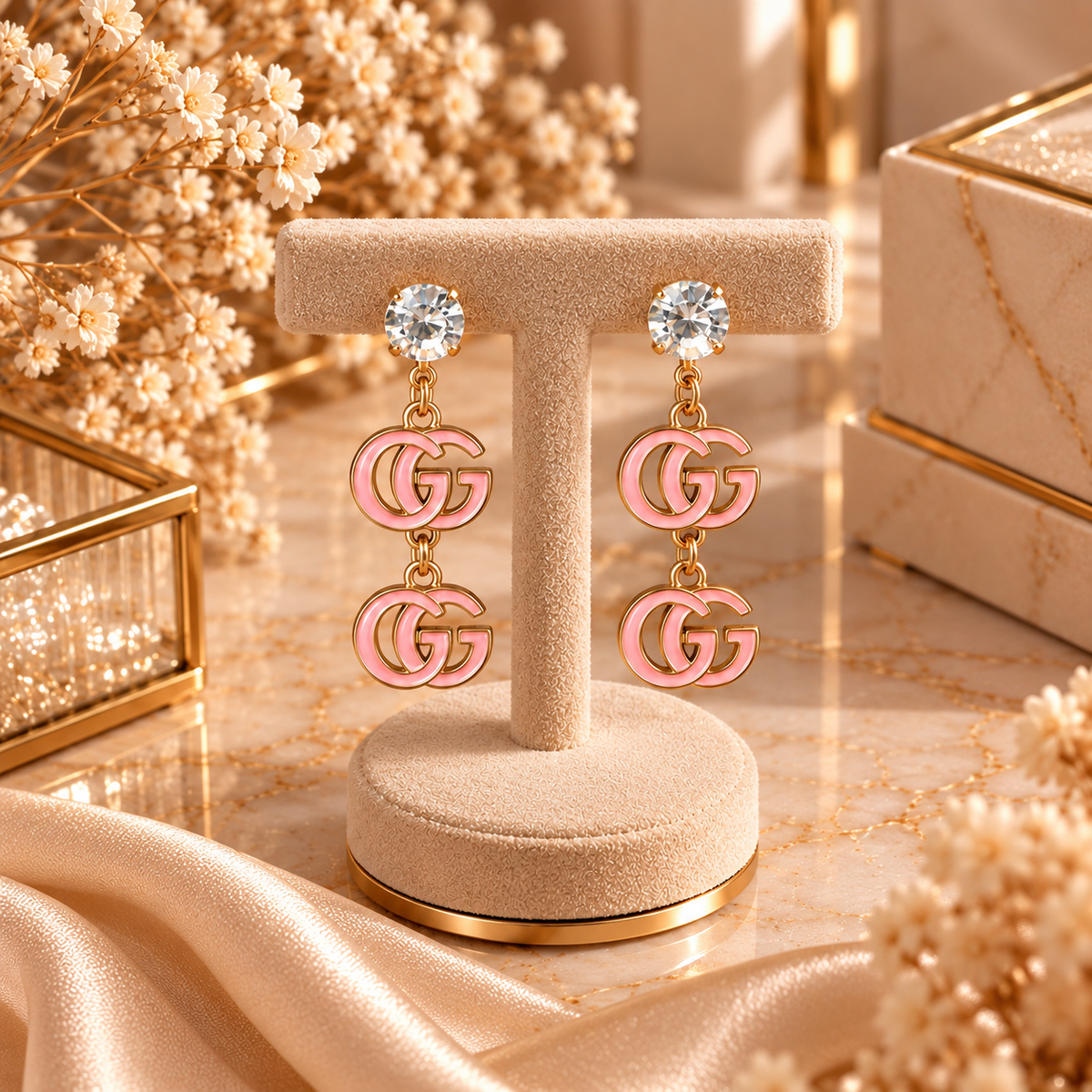 Boucles d’Oreilles Double GG Rose & Doré✨