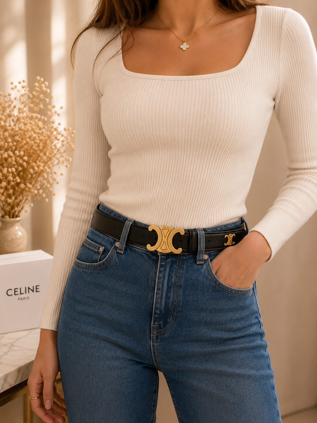 Ceinture femme noire boucle dorée✨