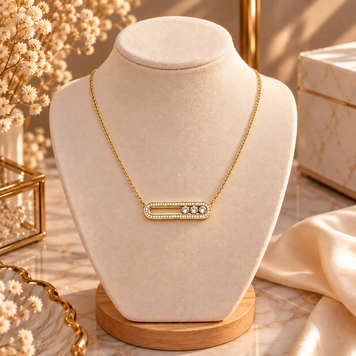 Collier Doré Minimaliste à Pendentif Cristaux ✨