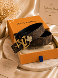 Ceinture femme marron motif monogramme et boucle dorée✨