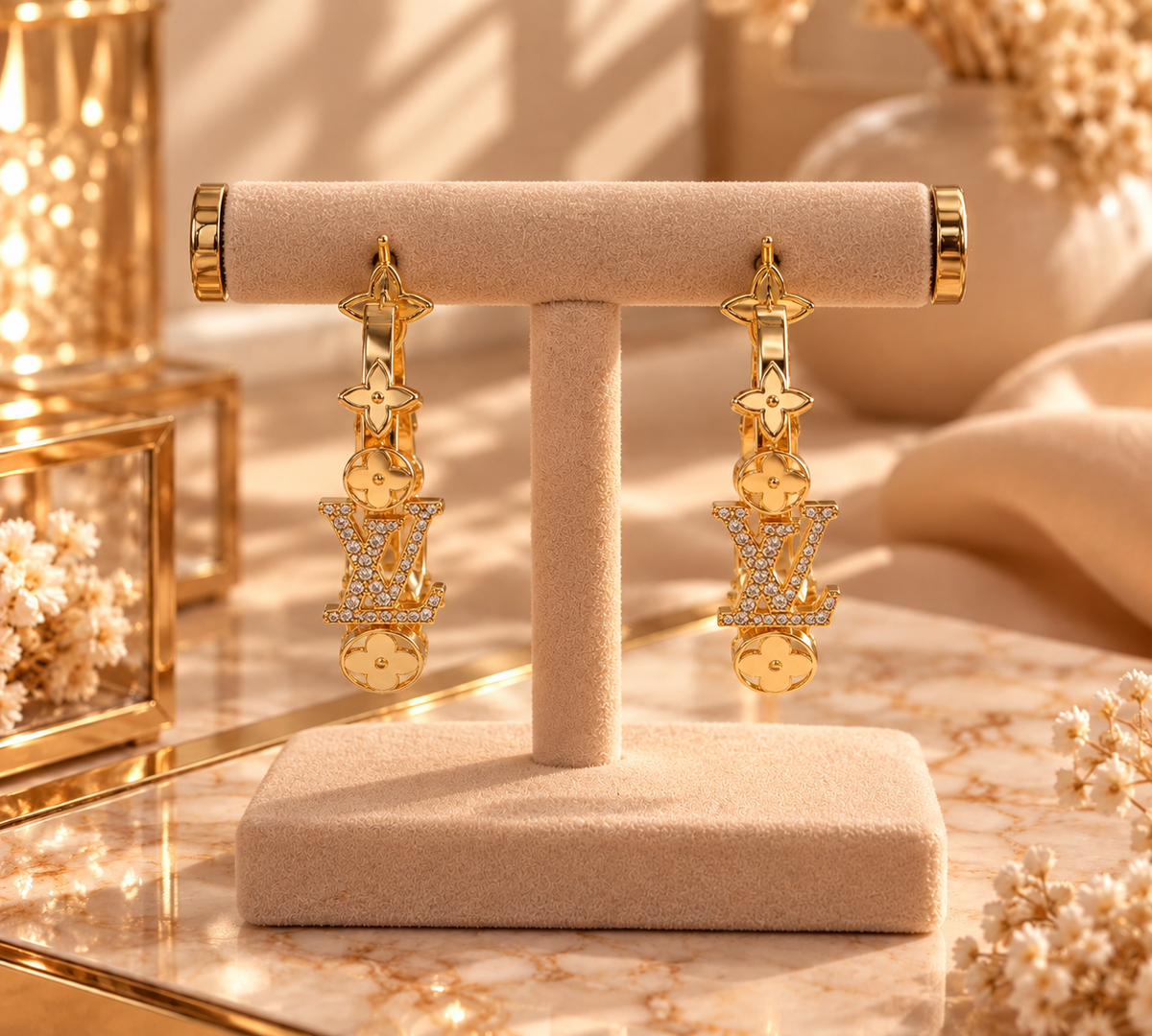 Boucles d’Oreilles Dorées Pendantes à Motifs ✨